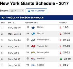 NY giants match schedule