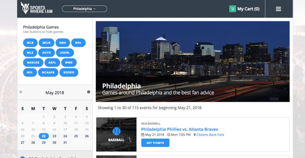 Sports Where I Am Philadelphia page before change